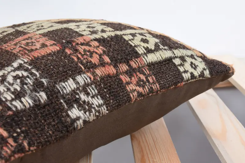 Ottoman Cushion, Home Decor Pillow, Turkish Kilim Pillow, Boho Pillow, 12x12 Brown Pillow Sham, Retro Throw Pillow Cover, Cushion - 7