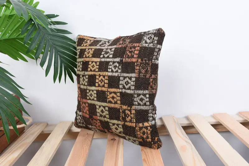 Ottoman Cushion, Home Decor Pillow, Turkish Kilim Pillow, Boho Pillow, 12x12 Brown Pillow Sham, Retro Throw Pillow Cover, Cushion - 5