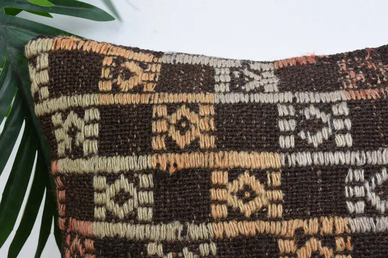 Ottoman Cushion, Home Decor Pillow, Turkish Kilim Pillow, Boho Pillow, 12x12 Brown Pillow Sham, Retro Throw Pillow Cover, Cushion - 2