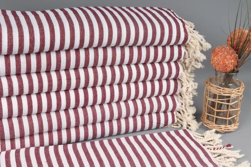 Organic Cotton Towel Striped Burgundy, Girls Weekend Gift, 40x76 Inches