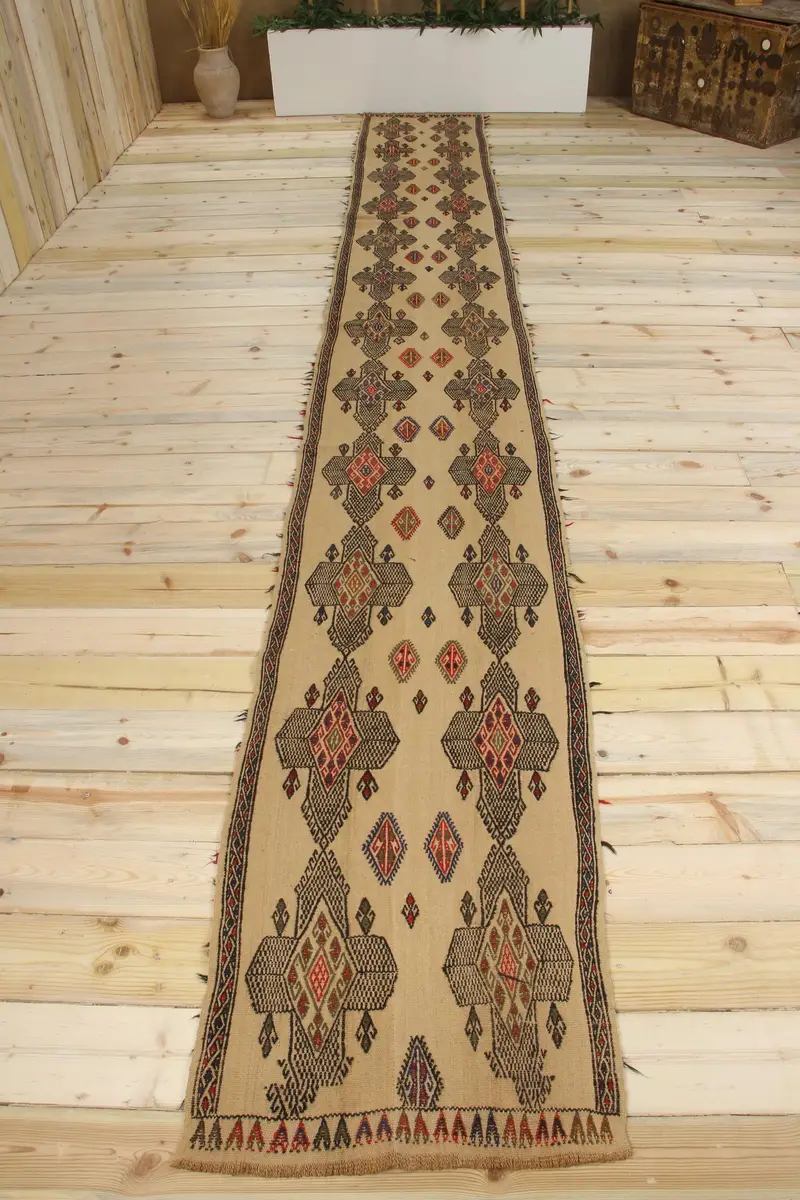 Handmade Brown & Black Rug, 0.2x15.7 ft Checkered Design