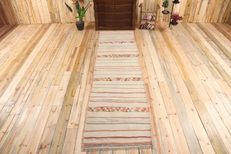 Vintage Turkish Rug, 2.7x9.9 ft Runner Rug, Brown White Floral Rug - 1