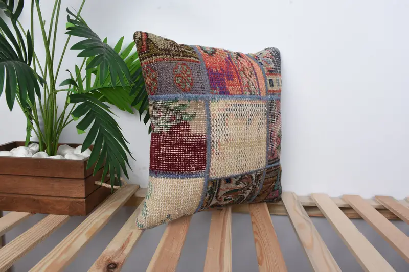 Pillow for Sofa, 16x16 Red Pillow Sham, Pillow Case, Home Decor Pillow, Handwoven Pillow Cover Cushion Case, Kilim Cushion Sham - 4