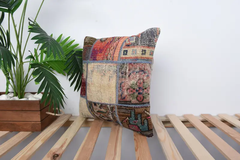 Pillow for Sofa, 16x16 Red Pillow Sham, Pillow Case, Home Decor Pillow, Handwoven Pillow Cover Cushion Case, Kilim Cushion Sham - 5