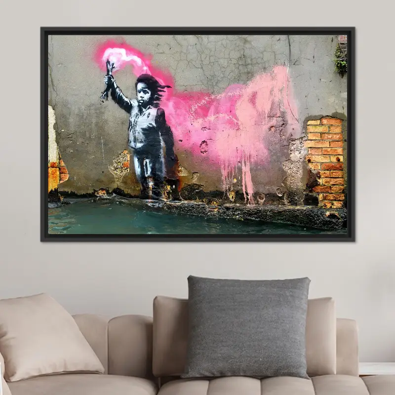 バンクシー グラフィティ キャンバス: 移民の子供ストリート アート プリント