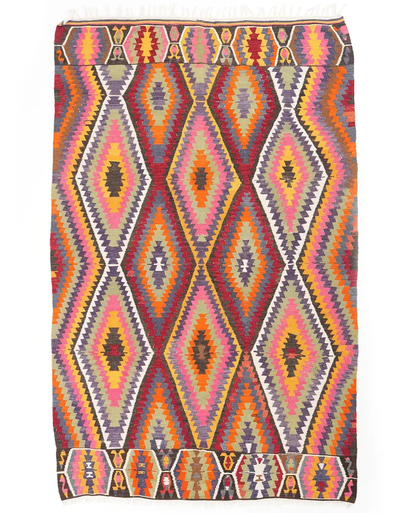 Sarı Desenli Kırmızı Halı, 5,3x8,7 ft Zarif Döşeme