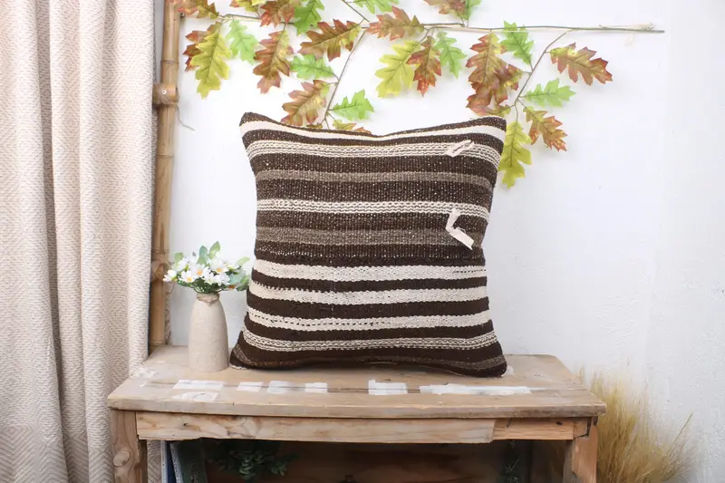 Custom Pillow Sham, Lounge Throw Cushion Case, Turkish Pillow, Antique Pillows, 20x20 Brown Pillow, Turkish Kilim Pillow, Pillow - 1