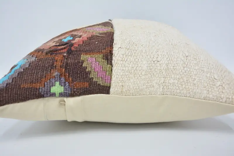 Wool Kilim Pillow Cushion, Handmade Kilim Cushion, Pillow for Sofa, 16x16 White Pillow, Pillow, Gift Pillow, Turkish Bench Pillow Cover - 5