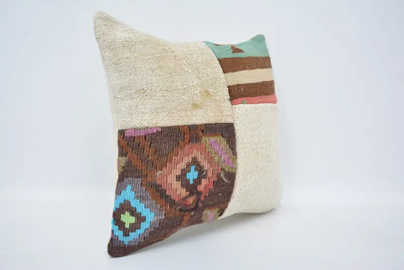 Wool Kilim Pillow Cushion, Handmade Kilim Cushion, Pillow for Sofa, 16x16 White Pillow, Pillow, Gift Pillow, Turkish Bench Pillow Cover - 3