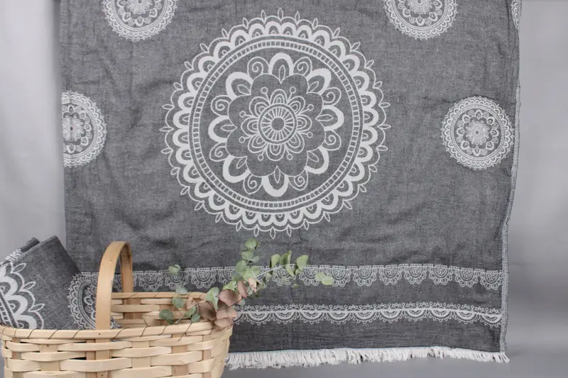 Wholesale Turkish Blanket, Black Bedspread, Aztec Pattern, 79x87 Inches