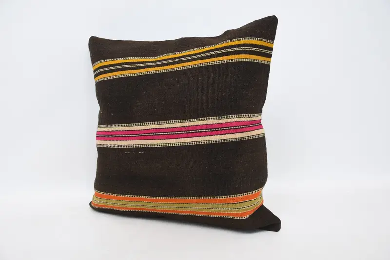 Nomadic Cushion, Ethnical Kilim Rug Pillow, 20x20 Brown Cushion, Handmade Kilim Cushion, Cushion, Antique Pillows, Retro Cushion Cover - 4
