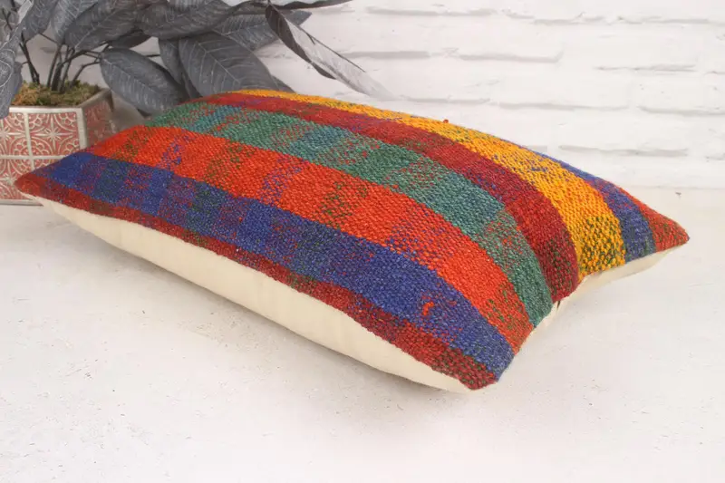 Vintage Kilim Throw Pillow, Pillow Cover, Farmhouse Cushion Case, 12x20 Red Cushion Case, Handmade Rug Seat Pillow Cover, Gift Pillow, Kilim Pillow - 6
