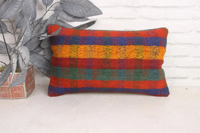 Vintage Kilim Throw Pillow, Pillow Cover, Farmhouse Cushion Case, 12x20 Red Cushion Case, Handmade Rug Seat Pillow Cover, Gift Pillow, Kilim Pillow - 1