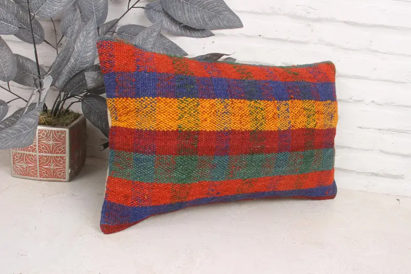 Vintage Kilim Throw Pillow, Pillow Cover, Farmhouse Cushion Case, 12x20 Red Cushion Case, Handmade Rug Seat Pillow Cover, Gift Pillow, Kilim Pillow - 3