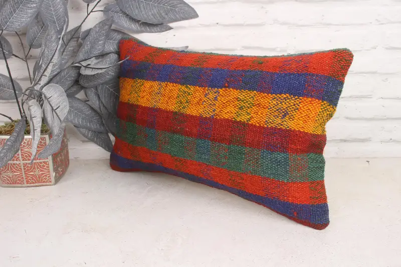 Vintage Kilim Throw Pillow, Pillow Cover, Farmhouse Cushion Case, 12x20 Red Cushion Case, Handmade Rug Seat Pillow Cover, Gift Pillow, Kilim Pillow - 4