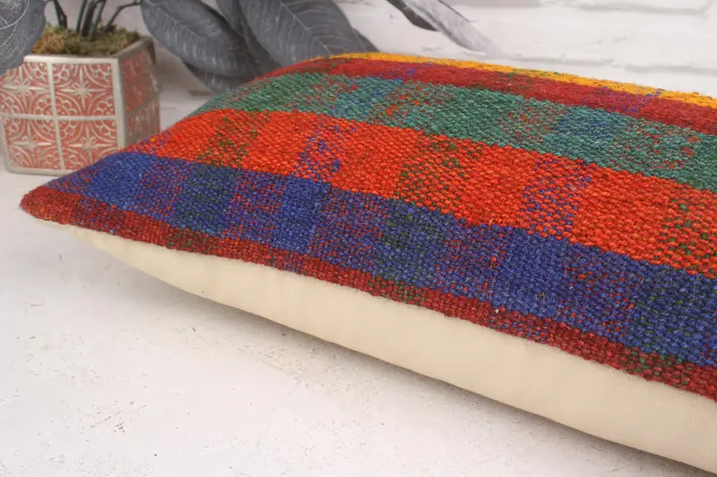 Vintage Kilim Throw Pillow, Pillow Cover, Farmhouse Cushion Case, 12x20 Red Cushion Case, Handmade Rug Seat Pillow Cover, Gift Pillow, Kilim Pillow - 7