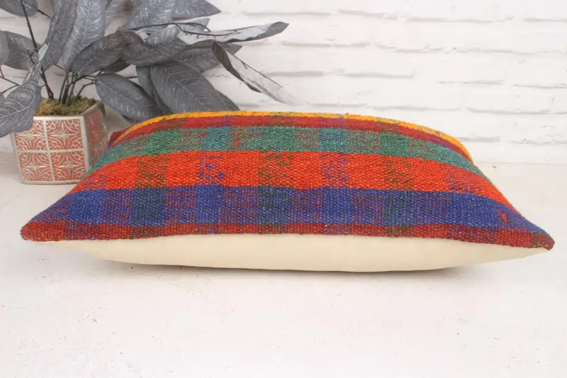 Vintage Kilim Throw Pillow, Pillow Cover, Farmhouse Cushion Case, 12x20 Red Cushion Case, Handmade Rug Seat Pillow Cover, Gift Pillow, Kilim Pillow - 5