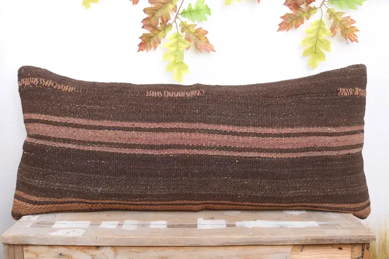 Gift Pillow, Ethnic Throw Cushion Cover, Cushion Cover, Vintage Kilim Throw Pillow, Ethnic Pillow Cover Cushion, 16x36 Brown Pillow, Antique Pillows - 2