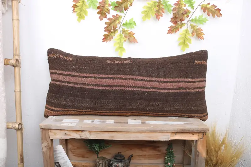 Gift Pillow, Ethnic Throw Cushion Cover, Cushion Cover, Vintage Kilim Throw Pillow, Ethnic Pillow Cover Cushion, 16x36 Brown Pillow, Antique Pillows - 1