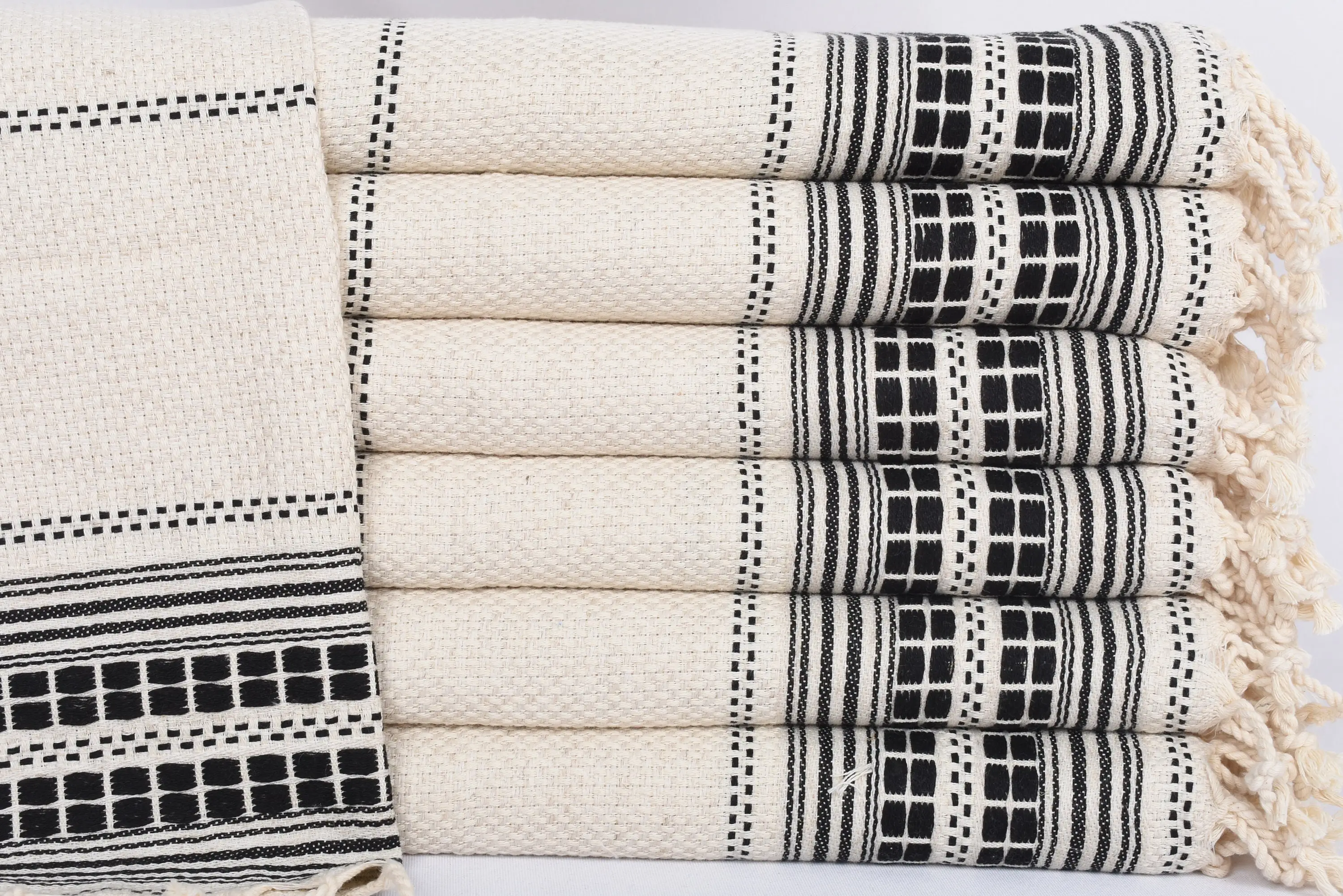 Monogrammed Hand Towel, Cotton, Black Striped, 40x20 Inches - 1