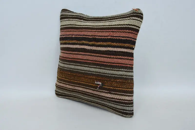 12x12 Brown Pillow Sham, Turkish Kilim Pillow, Pillow Sham, Pillow for Sofa, One Of A Kind Pillow Cover, Vintage Cushion, Antique Pillows - 4