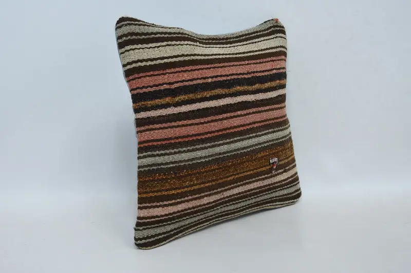12x12 Brown Pillow Sham, Turkish Kilim Pillow, Pillow Sham, Pillow for Sofa, One Of A Kind Pillow Cover, Vintage Cushion, Antique Pillows - 3