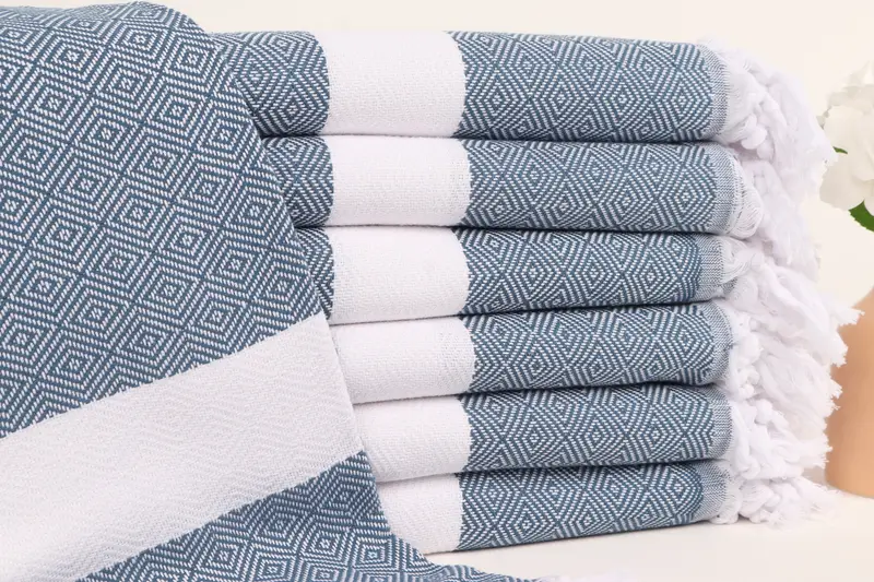 Kişiye Özel Türk Havlusu İşlemeli Plaj Havlusu Petrol Mavisi, 40x71 İnç