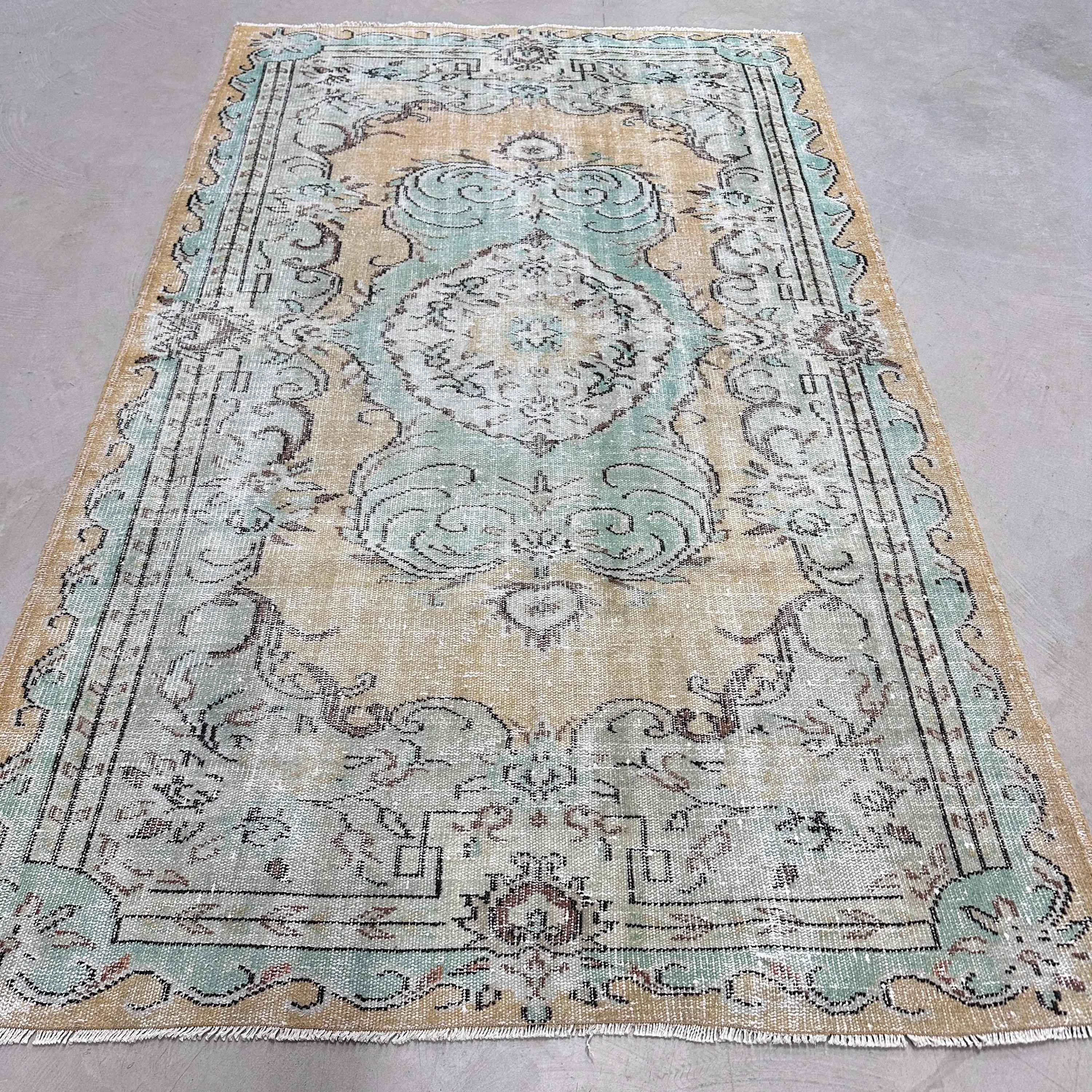 5,2x8,5 ft Teppich, türkischer Vintage-Teppich, blauer massiver Wollteppich - 1