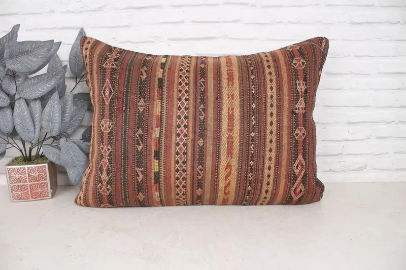 Kilim Pillow, Boho Chic Cushion Case, Home Decor Pillow, Gift Pillow, Customized Cushion, Pillow Cover, 20x28 Brown Pillow Cover - 1