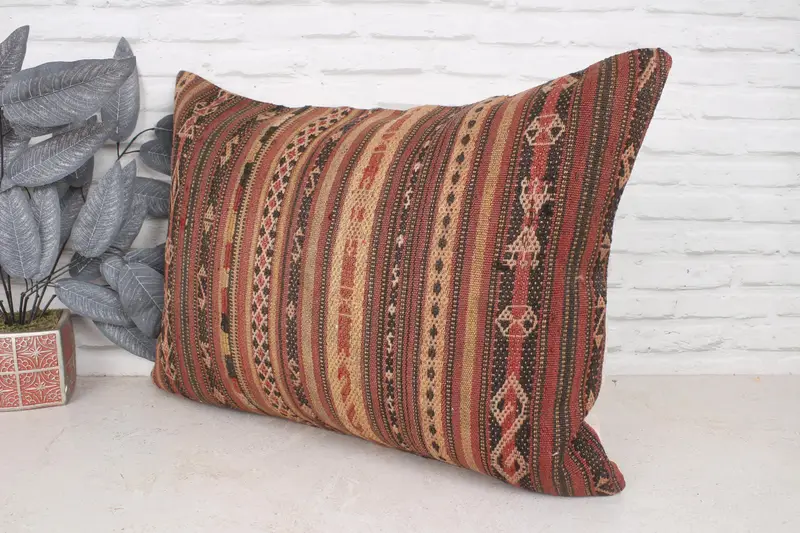 Kilim Pillow, Boho Chic Cushion Case, Home Decor Pillow, Gift Pillow, Customized Cushion, Pillow Cover, 20x28 Brown Pillow Cover - 4