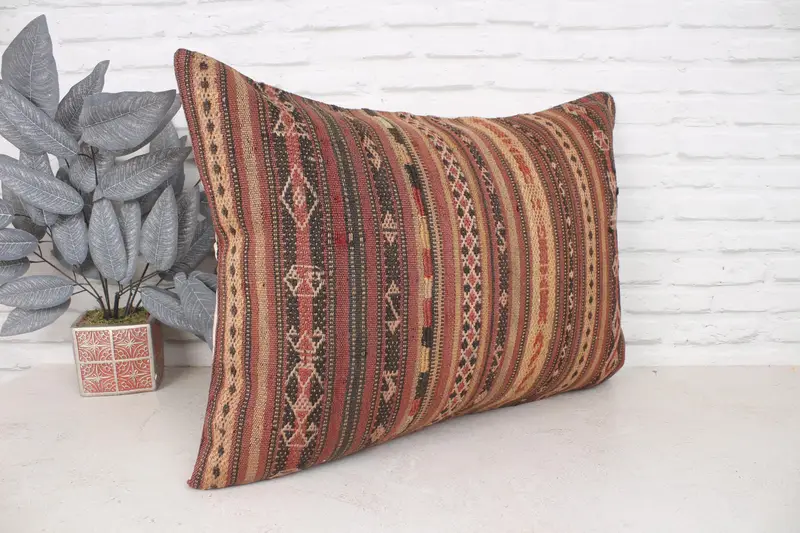 Kilim Pillow, Boho Chic Cushion Case, Home Decor Pillow, Gift Pillow, Customized Cushion, Pillow Cover, 20x28 Brown Pillow Cover - 3