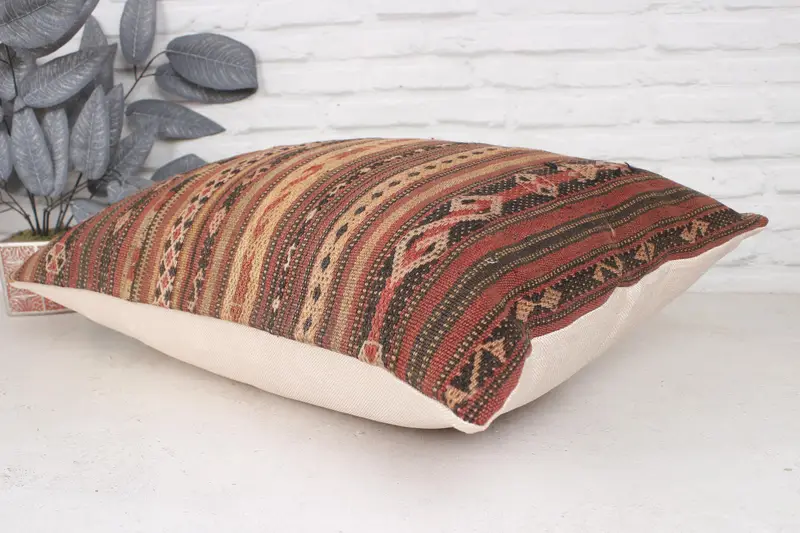 Kilim Pillow, Boho Chic Cushion Case, Home Decor Pillow, Gift Pillow, Customized Cushion, Pillow Cover, 20x28 Brown Pillow Cover - 6