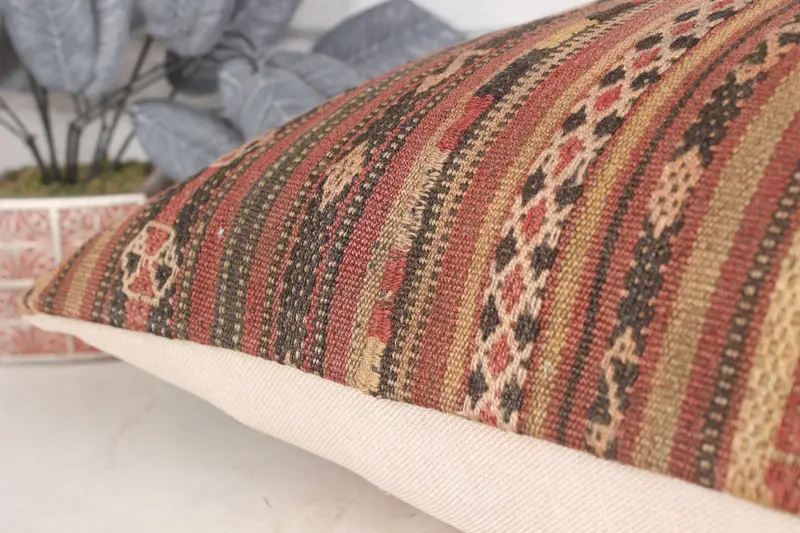 Kilim Pillow, Boho Chic Cushion Case, Home Decor Pillow, Gift Pillow, Customized Cushion, Pillow Cover, 20x28 Brown Pillow Cover - 7