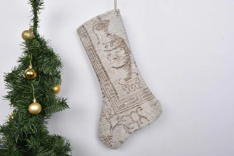 Media navideña rústica boho, media estampada con adornos únicos