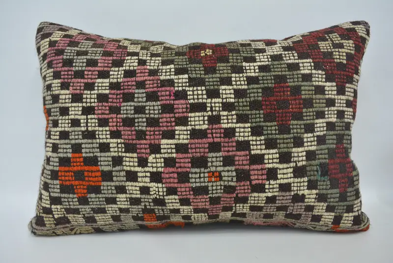 Cushion, Pillow for Sofa, Bench Cushion, Vintage Kilim Throw Pillow, Kilim Pillow Cover, 16x24 Purple Pillow Cover, Outdoor Cushion Case - 1