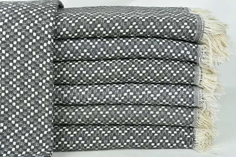 Bridesmaid Favors, Woven Throw Blanket, Decorative Bedspread, Turkish Blanket Queen, 76x68 Cotton Herringbone Towel, Tablecloth, Housewarming Gift - 1