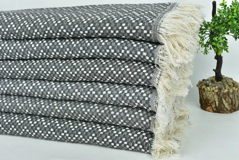 Bridesmaid Favors, Woven Throw Blanket, Decorative Bedspread, Turkish Blanket Queen, 76x68 Cotton Herringbone Towel, Tablecloth, Housewarming Gift - 3
