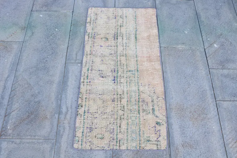 1.6x3.3 ft Vintage Rug, Turkish Small Rug, Brown Floral Wool Rug - 1