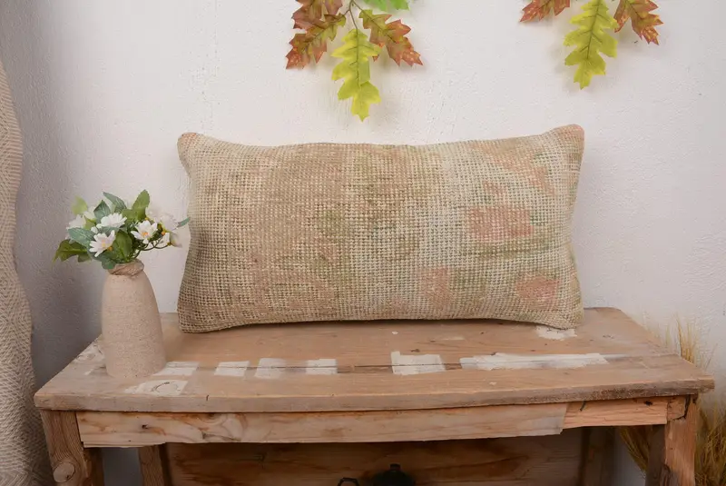 Beige Southwestern Embroidered Throw Pillow, Handmade Rectangle Cushion