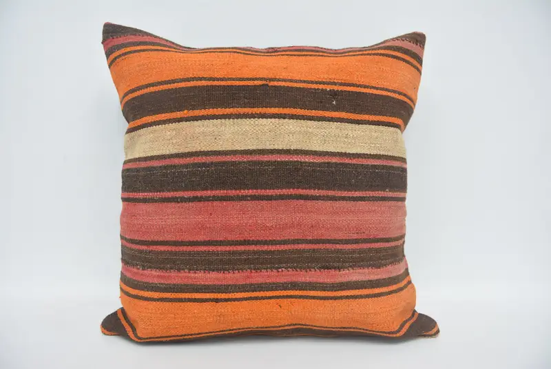 Rot-braun gestreiftes Wurfkissen, 22x22 besticktes Kissen