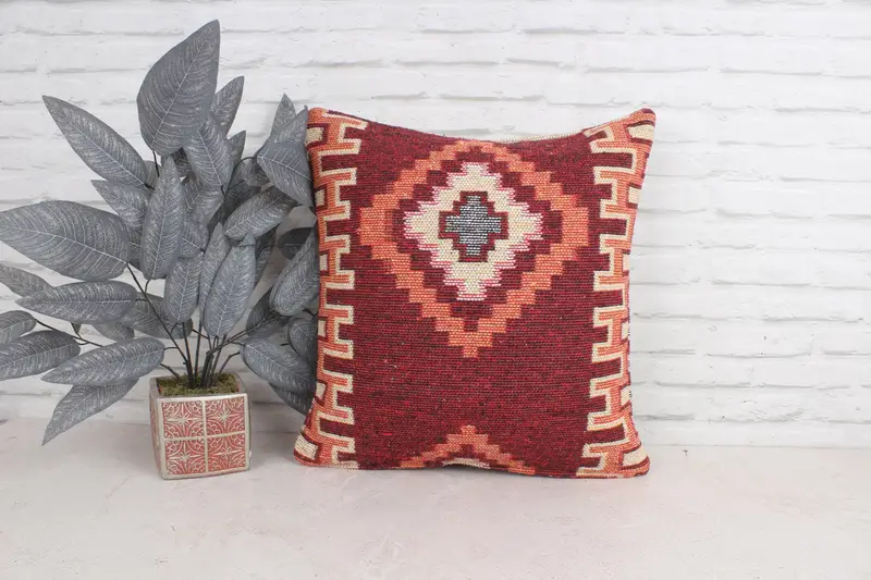 20x20 Red Cushion Cover, Boho Pillow, Interior Designer Pillow, Home Decor Pillow, Retro Throw Pillow Case, Aesthetic Cushion Cover, Pillow Cover - 1