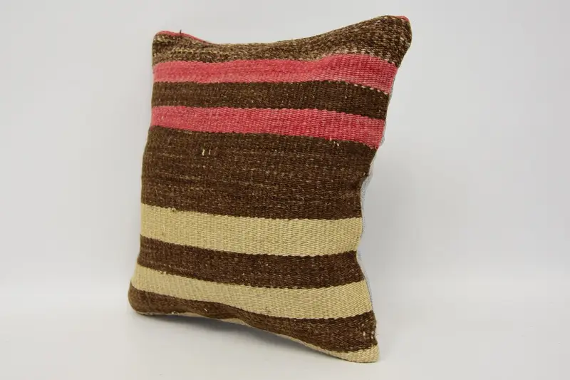 Toss Cushion Case, Kilim Pillow, Cushion, 12x12 Brown Pillow Cover, Ethnical Kilim Rug Pillow, Ethnic Cushion, Home Decor Pillow - 4
