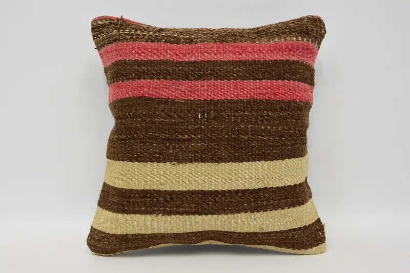Toss Cushion Case, Kilim Pillow, Cushion, 12x12 Brown Pillow Cover, Ethnical Kilim Rug Pillow, Ethnic Cushion, Home Decor Pillow - 1