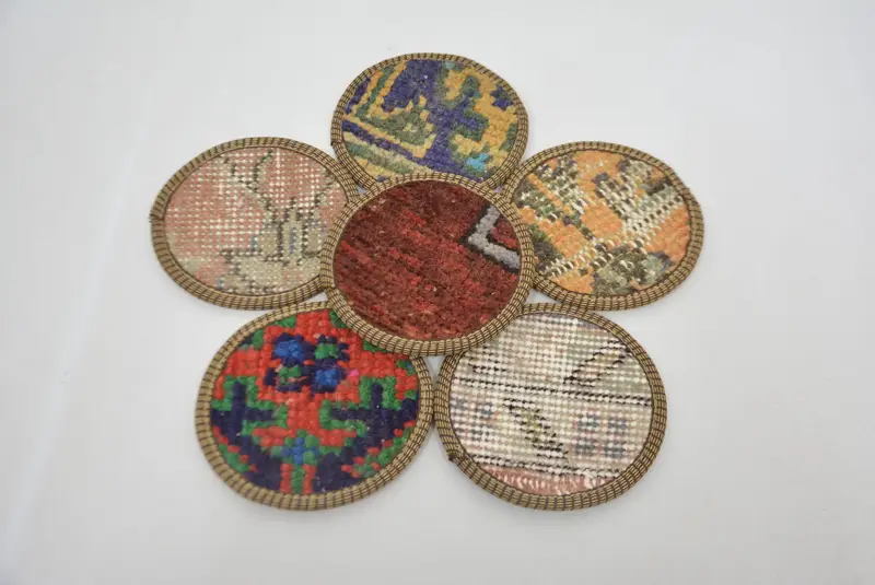 Bohem Turuncu ve Bronz Yuvarlak Bardak Altlığı, Benzersiz Etnik Bardak Altlığı