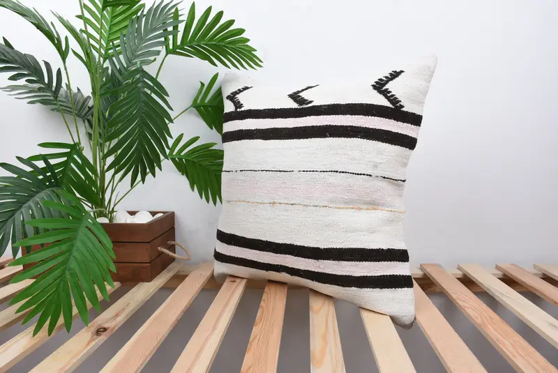 Cotton Cushion Case, Kilim Pillow, Home Decor Pillow, Kilim Cushion Sham, Decorative Cushion Case, 20x20 White Cushion, Cushion - 5