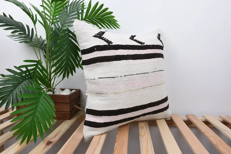 Cotton Cushion Case, Kilim Pillow, Home Decor Pillow, Kilim Cushion Sham, Decorative Cushion Case, 20x20 White Cushion, Cushion - 4