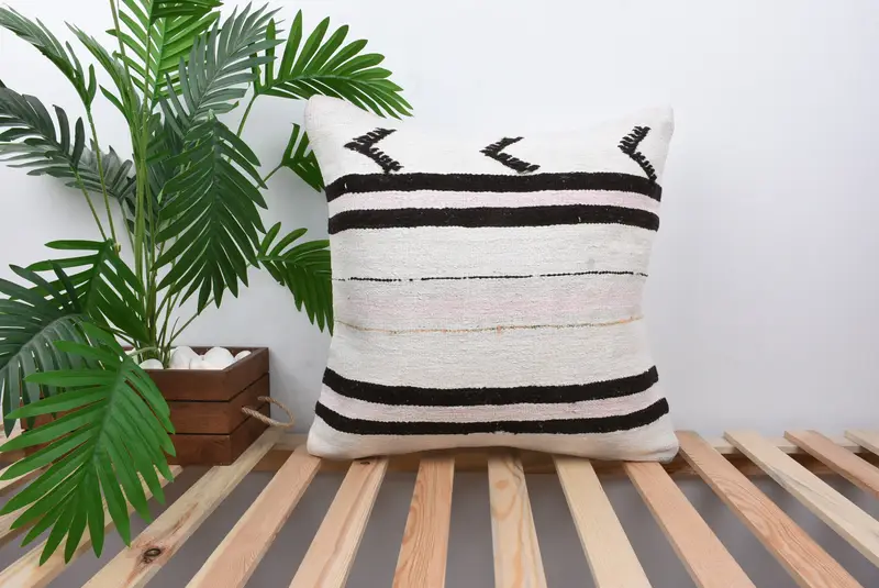 Cotton Cushion Case, Kilim Pillow, Home Decor Pillow, Kilim Cushion Sham, Decorative Cushion Case, 20x20 White Cushion, Cushion - 1