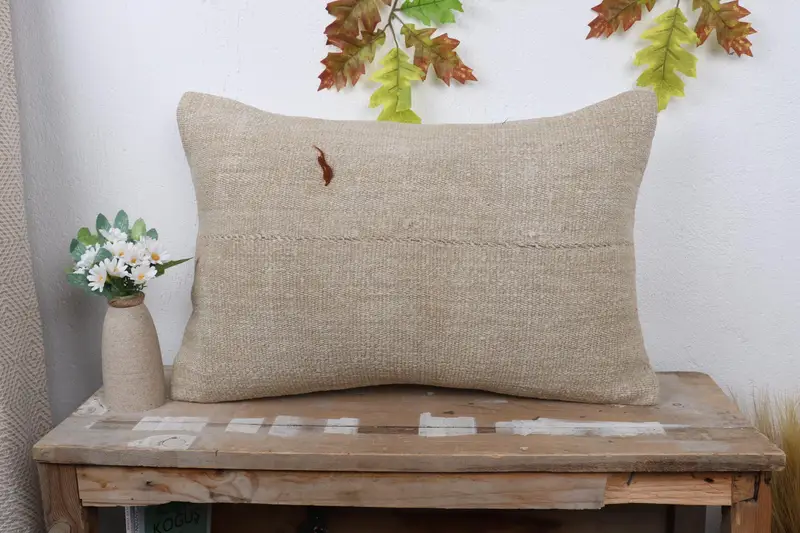 Turkish Pillow, Boho Pillow Sham Cover, 16x24 Beige Pillow, Pillow for Couch, Nomadic Pillow Sham, Pillow Cover, Handwoven Pillow Cover Pillow Sham - 1