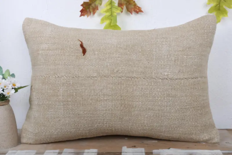 Turkish Pillow, Boho Pillow Sham Cover, 16x24 Beige Pillow, Pillow for Couch, Nomadic Pillow Sham, Pillow Cover, Handwoven Pillow Cover Pillow Sham - 2