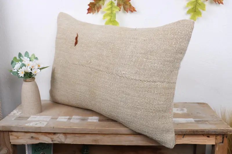 Turkish Pillow, Boho Pillow Sham Cover, 16x24 Beige Pillow, Pillow for Couch, Nomadic Pillow Sham, Pillow Cover, Handwoven Pillow Cover Pillow Sham - 4